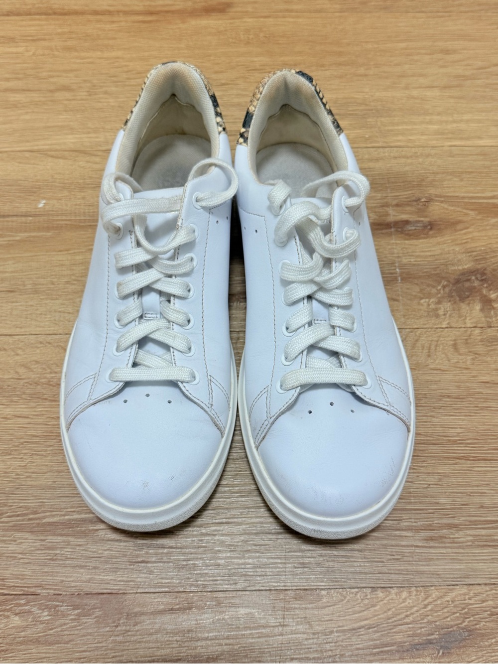 Tory Burch White Leather Lace-Up Sneakers with Patterned Heel Trim